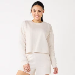 Women's Tek Gear® Ultrasoft Fleece Easy Crop Sweatshirt -The Tek Style Shop 5543908 Natural Scallop