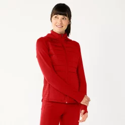 Women's Tek Gear® Hooded Mixed-Media Jacket -The Tek Style Shop 5561979 Cranberry Kiss