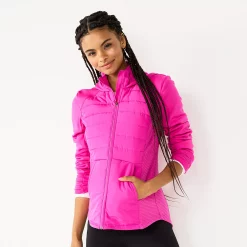 Women's Tek Gear® Hooded Mixed-Media Jacket -The Tek Style Shop 5561979 Fuchsia