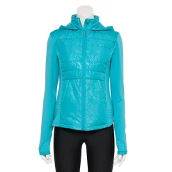 Women's Tek Gear® Hooded Mixed-Media Jacket -The Tek Style Shop 5561979 Teal Embossed Print