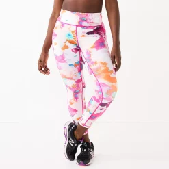Petite Tek Gear® Ultrastretch High-Waisted 7/8 Leggings with Side Pockets -The Tek Style Shop 5567569 Pink Watercolor Print