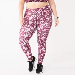 Plus Size Tek Gear® Core High-Waisted Side Pocket 7/8 Leggings -The Tek Style Shop 5568006 Wine Shapes Print