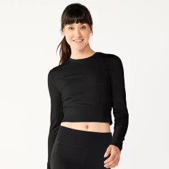Women's Tek Gear® Ruffle Cutout Crop Tee -The Tek Style Shop 5653472 Black