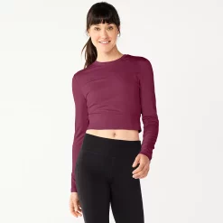 Women's Tek Gear® Ruffle Cutout Crop Tee -The Tek Style Shop 5653472 Night Sangria