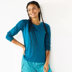 Petite Tek Gear® Performance Long Sleeve Tee -The Tek Style Shop 5653520 Night Life Teal