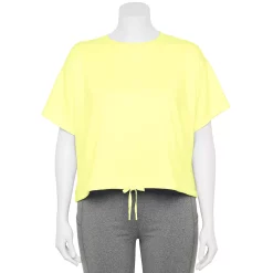 Plus Size Tek Gear® Stretch Fleece Cinched-Waist Top -The Tek Style Shop 5663601 Real Lemon