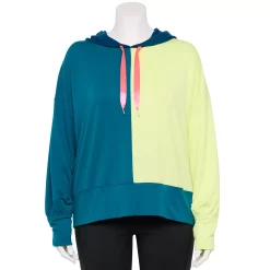 Plus Size Tek Gear® French-Terry Cropped Hoodie -The Tek Style Shop 5664824 Night Life Teal