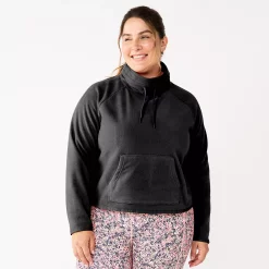 Plus Size Tek Gear® Microfleece Crop Cowlneck Sweatshirt -The Tek Style Shop 5664967 Black