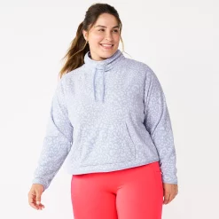 Plus Size Tek Gear® Microfleece Crop Cowlneck Sweatshirt -The Tek Style Shop 5664967 Lavender Leopard